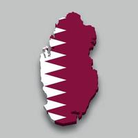 Mapa isométrico 3d de qatar con bandera nacional. vector