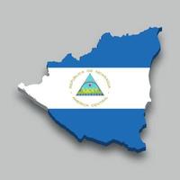 Mapa isométrico 3d de nicaragua con bandera nacional. vector