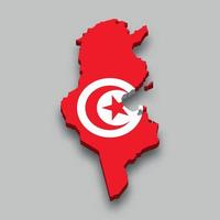 Mapa isométrico 3d de túnez con bandera nacional. vector