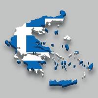 Mapa isométrico 3D de Grecia con bandera nacional. vector