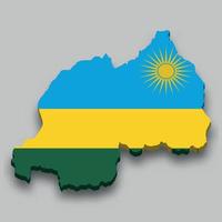 3d isometric Map of Rwanda with national flag. vector