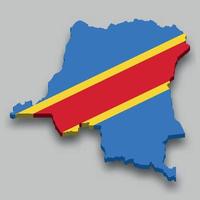 Mapa isométrico 3d de dr congo con bandera nacional. vector