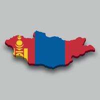 3d isometric Map of Mongolia with national flag. vector