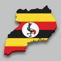 Mapa isométrico 3d de uganda con bandera nacional. vector