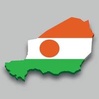 3d isometric Map of Niger with national flag. vector