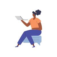 afro woman using laptop vector