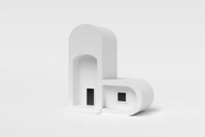 Abstract white house geometric shape isolate on white background. Modern architecture with empty building. Concept building business. Futuristic design concepts.3D rendering photo