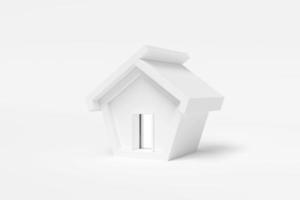 Abstract white house shape isolate on white background. Modern architecture with empty building. Concept building business. Futuristic design concepts.3D rendering photo