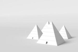 Abstract white house pyramid shape isolate on white background. Modern architecture with empty building. Concept building business. Futuristic design concepts.3D rendering photo