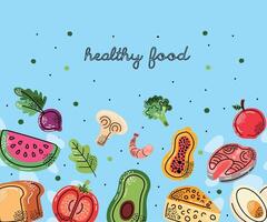 healthy food lettering pattern vector