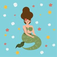 mermaid cartoon decoration vector