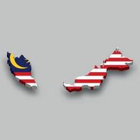 3d isometric Map of Malaysia with national flag.