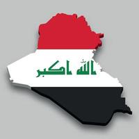 Mapa isométrico 3D de irak con bandera nacional. vector