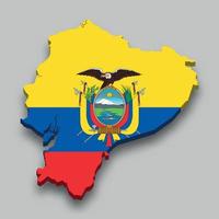 3d isometric Map of Ecuador with national flag. vector