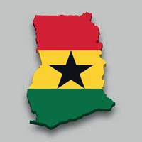 Mapa isométrico 3D de Ghana con bandera nacional. vector