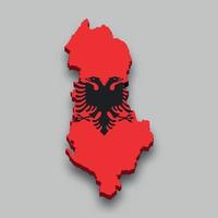 Mapa isométrico 3d de albania con bandera nacional. vector