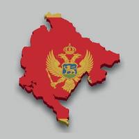 Mapa isométrico 3d de montenegro con bandera nacional. vector