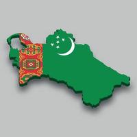 3d isometric Map of Turkmenistan with national flag. vector