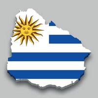 Mapa isométrico 3d de uruguay con bandera nacional. vector