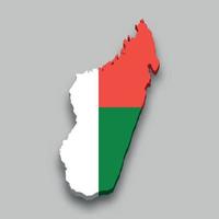 Mapa isométrico 3d de madagascar con bandera nacional. vector