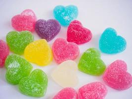 colorful hearts candy on white for valentines background photo