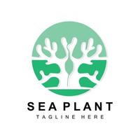 logotipo de algas marinas, diseño de vectores de plantas marinas, comestibles y protección de la naturaleza