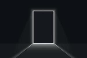 Close door light in a dark room. Bright doorway vector