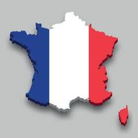 3d isometric Map of France with national flag.