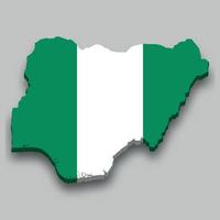 Mapa isométrico 3d de nigeria con bandera nacional. vector