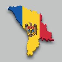 Mapa isométrico 3d de moldavia con bandera nacional. vector