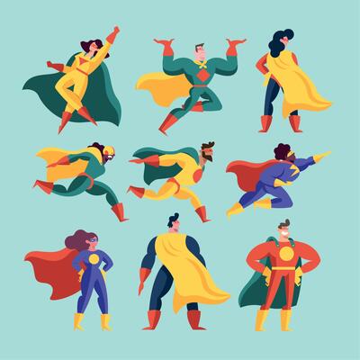 set of different superheroes
