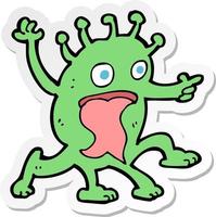 sticker of a cartoon weird little alien vector