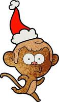 textured cartoon of a surprised monkey wearing santa hat vector