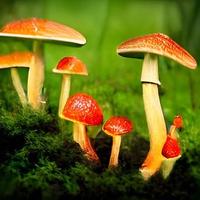 magic world of mushrooms. illustration of fairy tale Wonderland photo