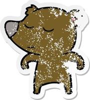 distressed sticker of a happy cartoon bear vector