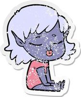 distressed sticker of a pretty cartoon elf girl sitting vector