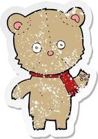 retro distressed sticker of a cartoon waving teddy bear vector