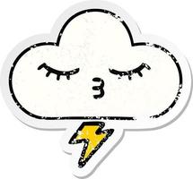 distressed sticker of a cute cartoon thunder cloud vector