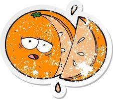 distressed sticker of a cartoon orange vector