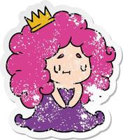 distressed sticker cartoon of a cute kawaii princess girl vector