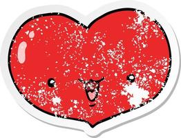 distressed sticker of a cartoon love heart character vector