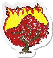 retro distressed sticker of a cartoon burning tree vector