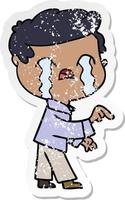 distressed sticker of a cartoon man crying vector