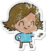 distressed sticker of a cartoon friendly girl vector