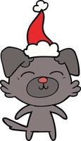 line drawing of a dog wearing santa hat vector