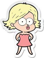 sticker of a cartoon girl pouting vector