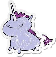 distressed sticker cartoon doodle of a magical unicorn vector