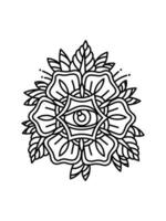 Blackwork tattoo flash. All seeing eye with flower. Sacred geometry. Vector illustration isolated on white. Tattoo design, mystic symbol. New World Order. Eye of Providence