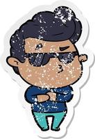 distressed sticker of a cartoon cool guy vector