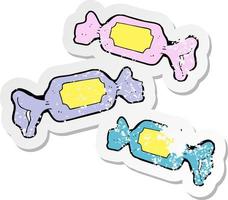 retro distressed sticker of a cartoon wrapped candy vector